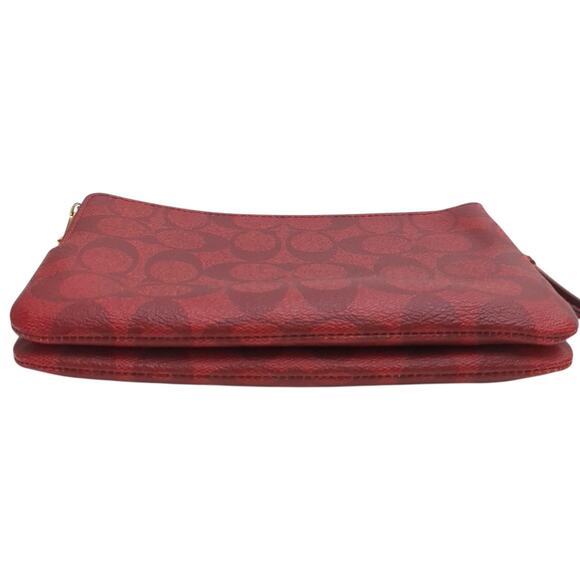 Coach Dark Red Signature Double Zip Leather Wristlet Wallet 5" x 8" - Picture 4 of 7